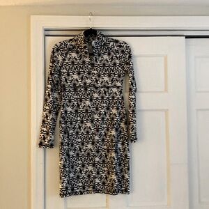 Black and white dress with front half zipper front